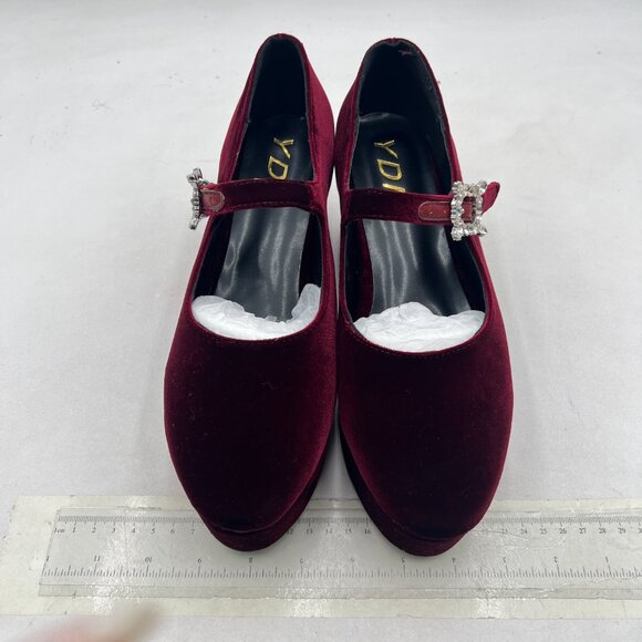 YDN Wine Platform Pointed Toe Wedge Heel Mary Jane Pumps Dress Buckle Soft Shoes - Picture 2 of 7
